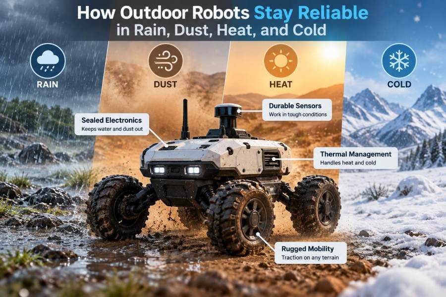 🌦️ How Outdoor Robots Stay Reliable in Rain, Dust, Heat, and Cold
