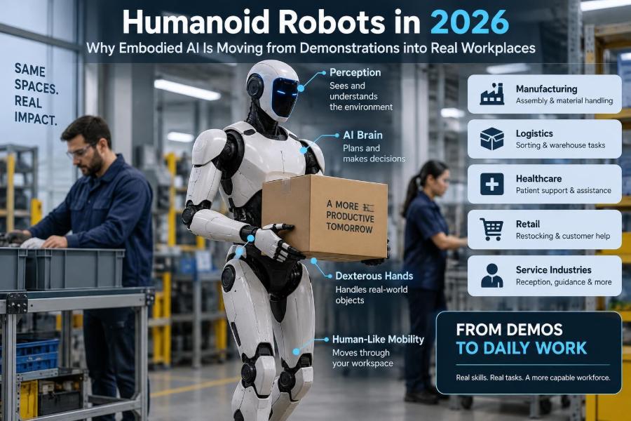 🦾 Humanoid Robots in 2026: Why Embodied AI Is Moving from Demonstrations into Real Workplaces