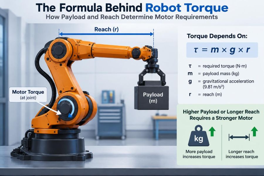 🦾 The Formula Behind Robot Torque: How Payload and Reach Determine Motor Requirements