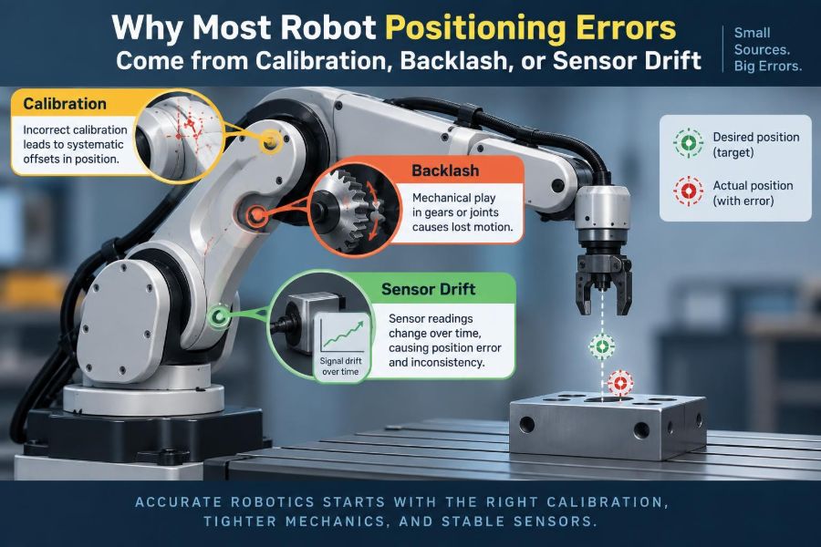 🦾 Why Most Robot Positioning Errors Come from Calibration, Backlash, or Sensor Drift